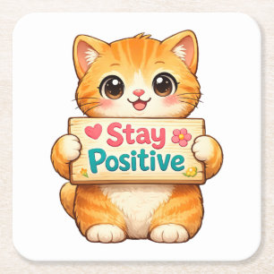 Dessous De Verre Carré Mignon Chat Restez Positif Artwork