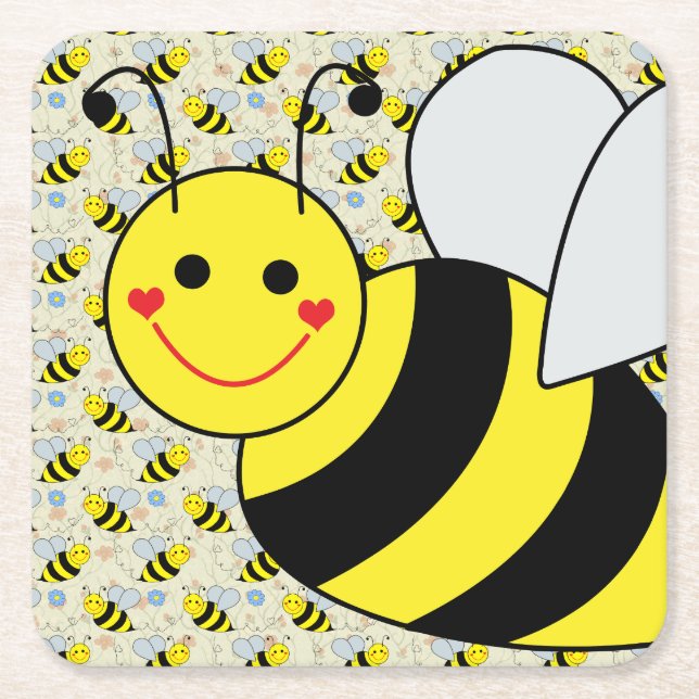 Dessous De Verre Carré Mignon gaffez l'abeille avec le motif (Devant)