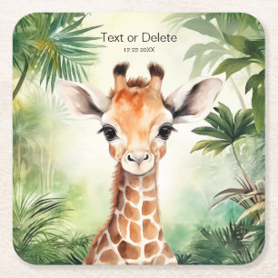 Dessous De Verre Carré Mignonne Fête de Naissance de Bébé Girafe Jungle B