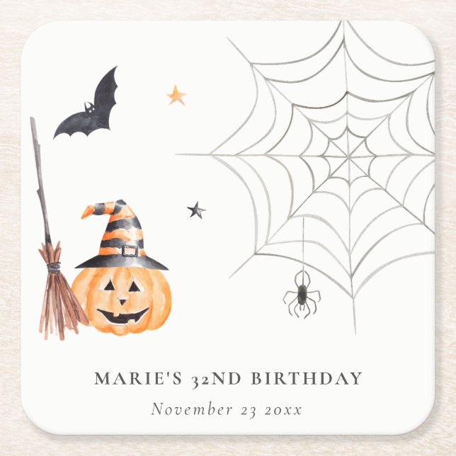 Dessous De Verre Carré Mignonne Halloween Citrouille Spiderweb N'importe  (Devant)
