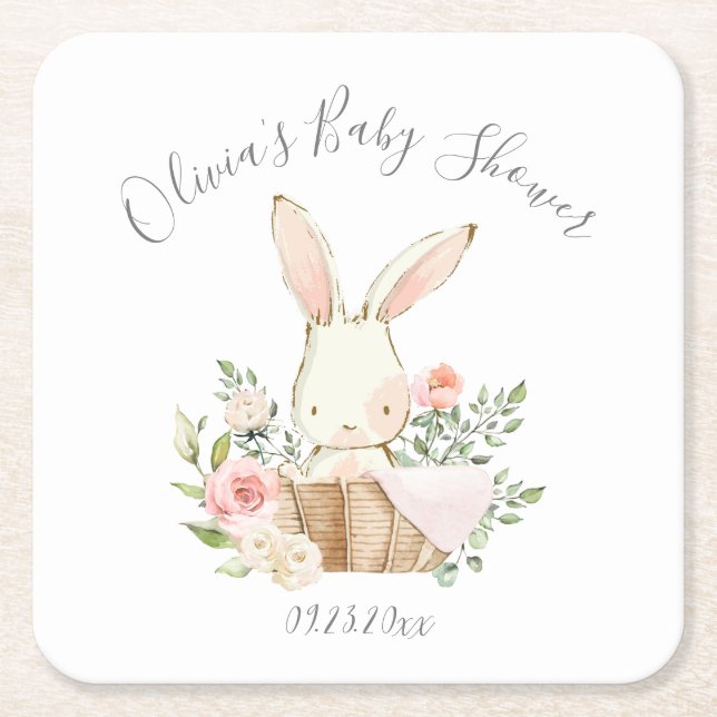 Dessous De Verre Carré Mignonne lapin lapin fille bébé (Devant)