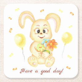 Dessous De Verre Carré Mignonne Lapin pour une ambiance positive Poster