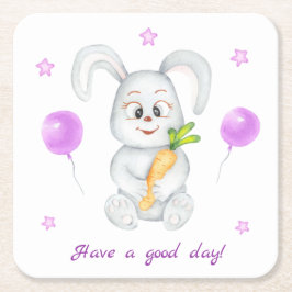 Dessous De Verre Carré Mignonne lapin pour une humeur positive