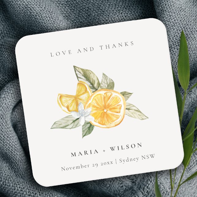 Dessous De Verre Carré Minimal Lemon Botanical Boho Love Merci Mariage (Créateur téléchargé)