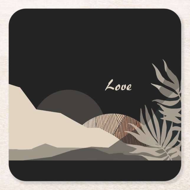 Dessous De Verre Carré Minimalist Earth Tones Boho "Love"  (Devant)