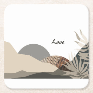 Dessous De Verre Carré Minimaliste Tons Terre Boho "Amour"
