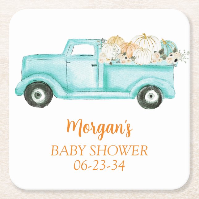 Dessous De Verre Carré Mint Petit Baby shower Citrouille (Devant)