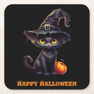 Dessous De Verre Carré Minuit Halloween Le Chat Noir Cuisiné