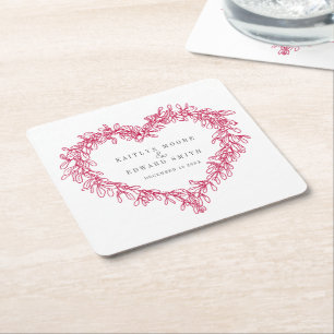 Dessous De Verre Carré Mistletoe ligne art rouge blanc mariage hiver pers