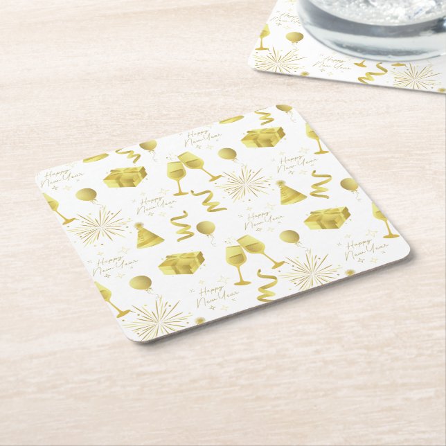 Dessous De Verre Carré Modèle Bonne Année Doré (Incliné)