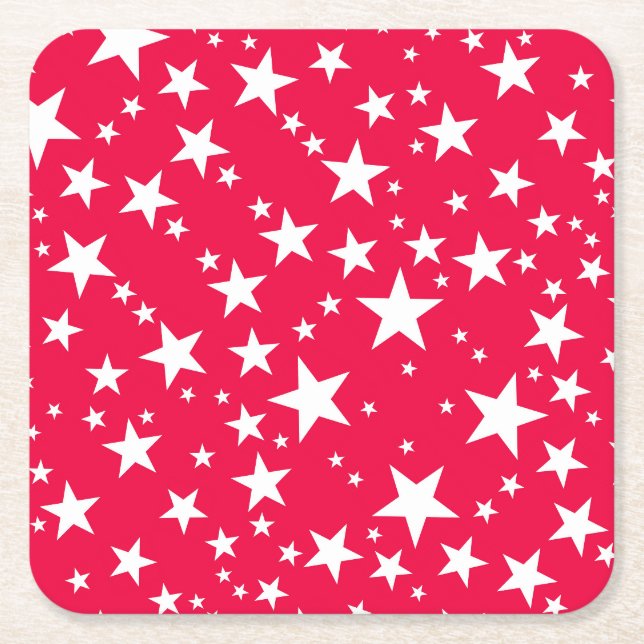 Dessous De Verre Carré Modèle de Noël personnalisé Red White Stars (Devant)