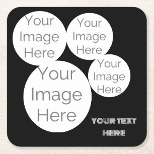Dessous De Verre Carré modèle de texte personnalisé pour 4 photos noir