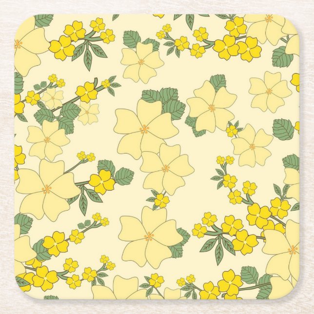 Dessous De Verre Carré Modèle floral jaune (Devant)