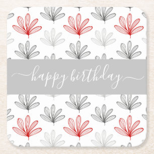 Dessous De Verre Carré Modèle floral moderne rouge et gris Anniversaire