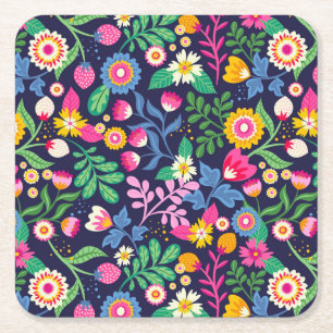 Dessous De Verre Carré Modèle floral peint à la main exotique-48330