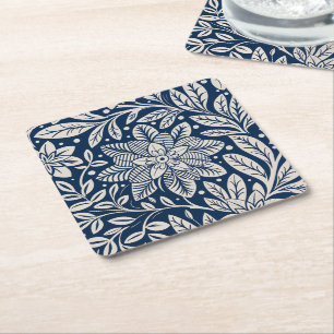 Dessous De Verre Carré Modèle Floral Vintage bleu et blanc