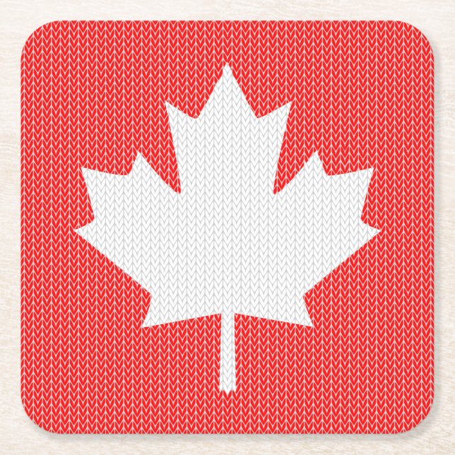 Dessous De Verre Carré Modèle Knit Maple Leaf Tricot Motif (Devant)