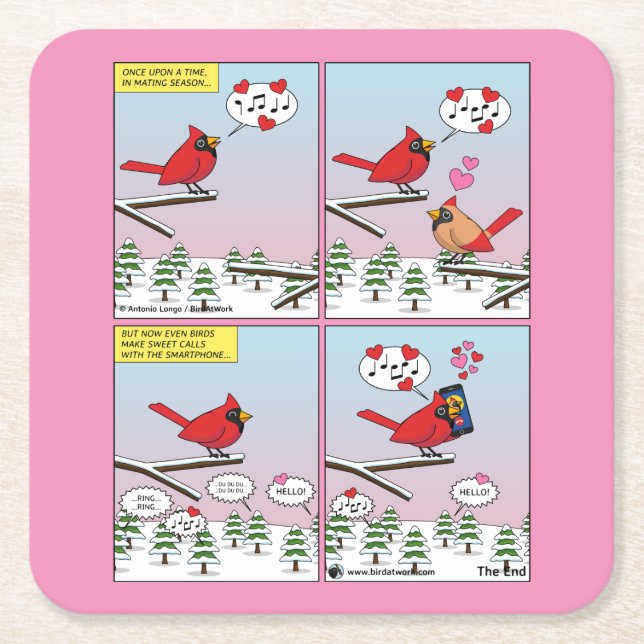 Dessous De Verre Carré Modern Bird Mating Calls Comic (Devant)