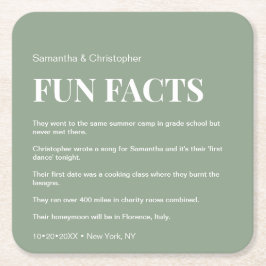 Dessous De Verre Carré Modern Sage Green Custom fun fact list Mariage