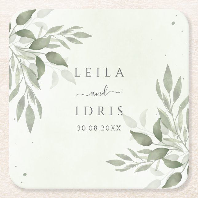 Dessous De Verre Carré Modern Sage Greenery Wedding Coasters (Devant)