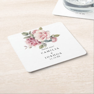 Dessous De Verre Carré Moderne Chic Élégant Romantique Rose Mariage