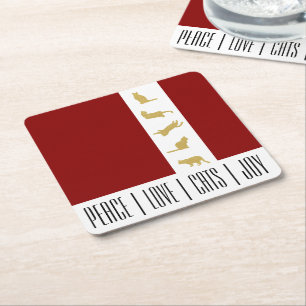 Dessous De Verre Carré Moderne Chic Rouge Blanc et Or Noël Amateur de Cha
