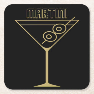 Dessous De Verre Carré Moderne de milieu de siècle Or 2 Martini olive