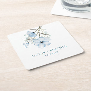 Dessous De Verre Carré Moderne Elegant Chic Dusty Mariage bleu
