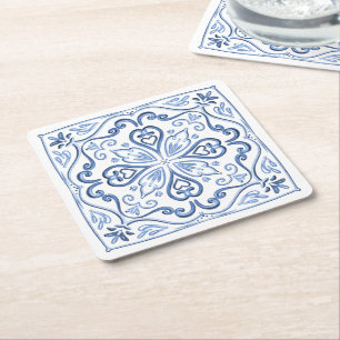 Dessous De Verre Carré Moderne Elegant Dusty bleu et blanc