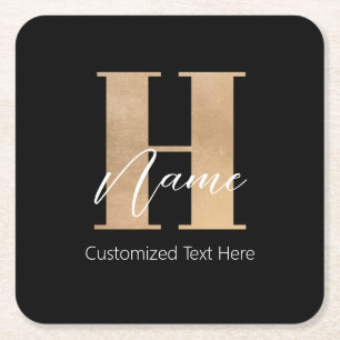 Dessous De Verre Carré Moderne Monogramme Initiale H & Nom Personnalisé