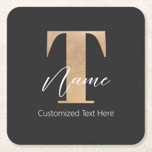 Dessous De Verre Carré Moderne Monogramme Initiale T & Nom Personnalisé