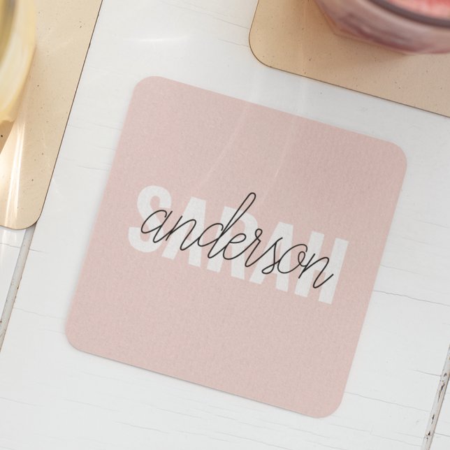 Dessous De Verre Carré Moderne Pastel Rose Beauté Personnalisée Vous Nom (Créateur téléchargé)