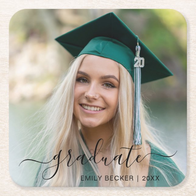 Dessous De Verre Carré Moderne Photo Elegant Graduation (Devant)