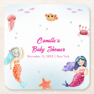 Dessous De Verre Carré Moderne Princesse Sirène Océan Baby shower de cora