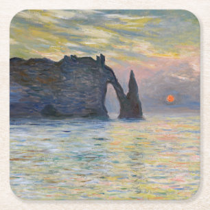 Dessous De Verre Carré Monet - Le Manneport, Falaise à Etretat, coucher d