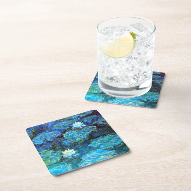 Dessous De Verre Carré Monet - Lys d'eau (bleu) (En situation)
