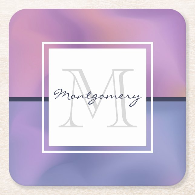 Dessous De Verre Carré Monogramme Abstrait moderne violet et rose (Devant)