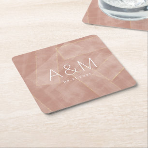 Dessous De Verre Carré monogramme abstrait or brillant moderne