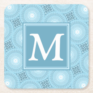 Dessous De Verre Carré Monogramme ange bleu cercles motif