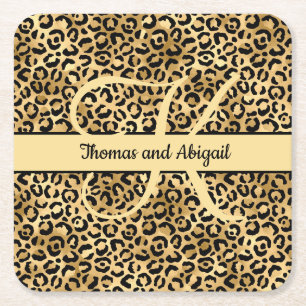Dessous De Verre Carré Monogramme Black Gold Empreinte de léopard Cheetah