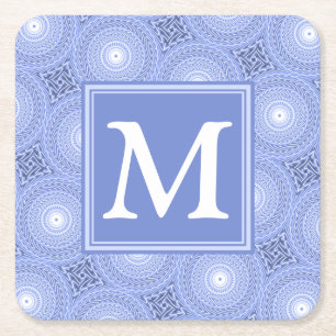 Dessous De Verre Carré Monogramme bleu cercles motif