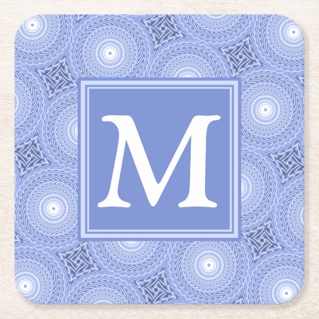 Dessous De Verre Carré Monogramme bleu cercles motif (Devant)