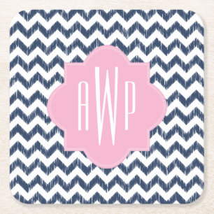 Dessous De Verre Carré Monogramme bleu de Chevron Ikat