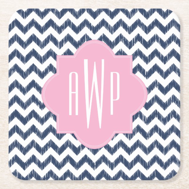 Dessous De Verre Carré Monogramme bleu de Chevron Ikat (Devant)