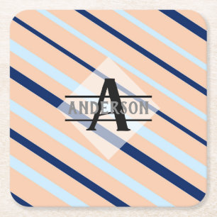 Dessous De Verre Carré Monogramme bleu marine rose