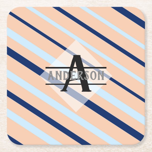 Dessous De Verre Carré Monogramme bleu marine rose (Devant)