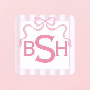 Dessous De Verre Carré Monogramme Bow rose, ruban personnalisé
