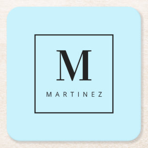 Dessous De Verre Carré Monogramme brillant personnalisé bleu clair