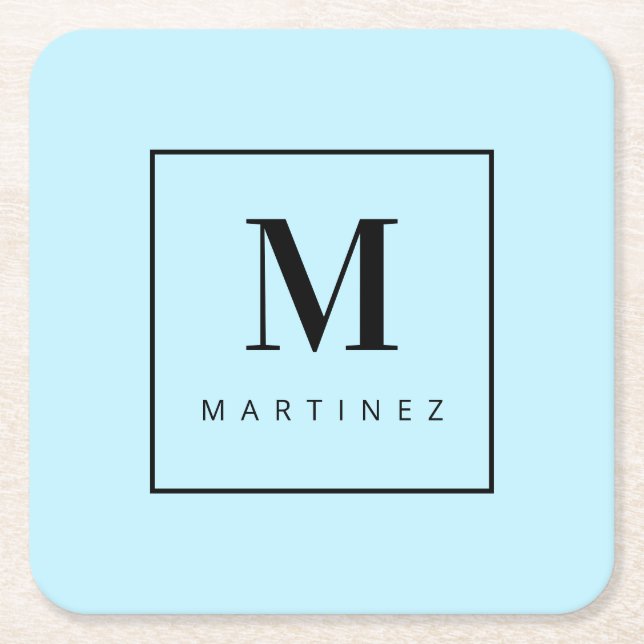 Dessous De Verre Carré Monogramme brillant personnalisé bleu clair (Devant)