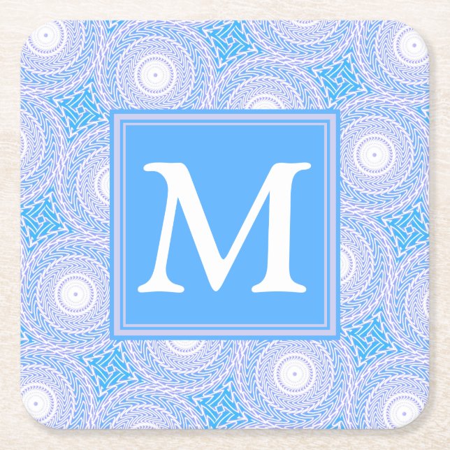 Dessous De Verre Carré Monogramme Cercles bleu électrique motif (Devant)